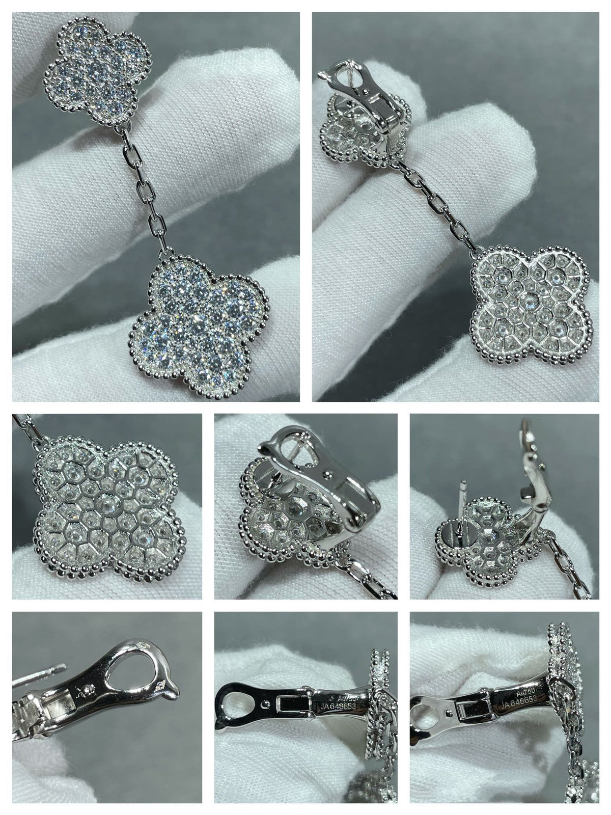 ¡®Lume Jewelry¡¯CLOVER 2 MOTIFS DIAMOND PAVED SILVER EARRINGS