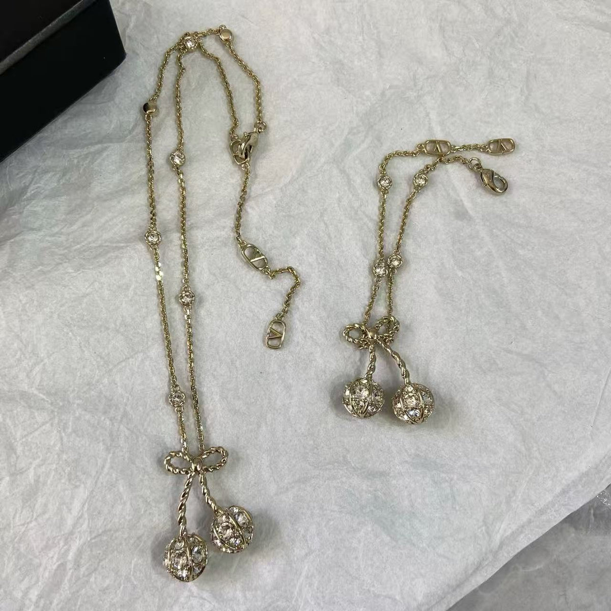 [Lume Jewelry] Cherry Crystal Pavé Necklace & Stud Earrings& SeracelettB