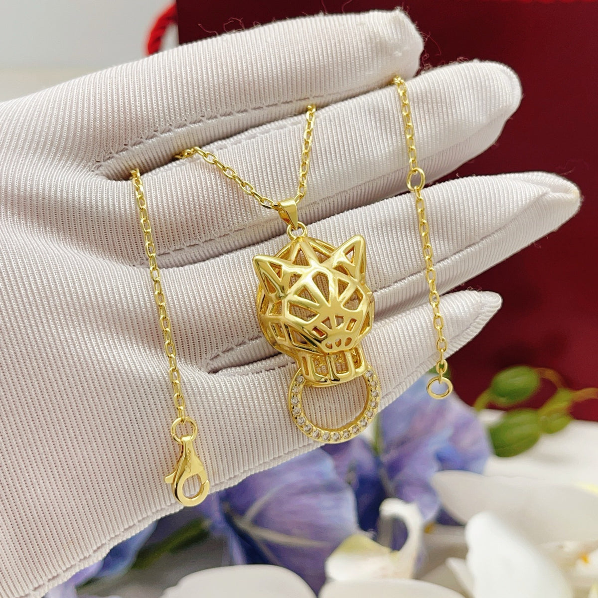 ¡®Lume Jewelry¡¯Openwork Panther‑Head Doorknocker Necklace