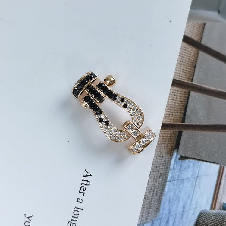 ¡®Lume Jewelry¡¯FORCE LARGE HORSESHOE BLACK WHITE DIAMOND BRACELET ROSE GOLD