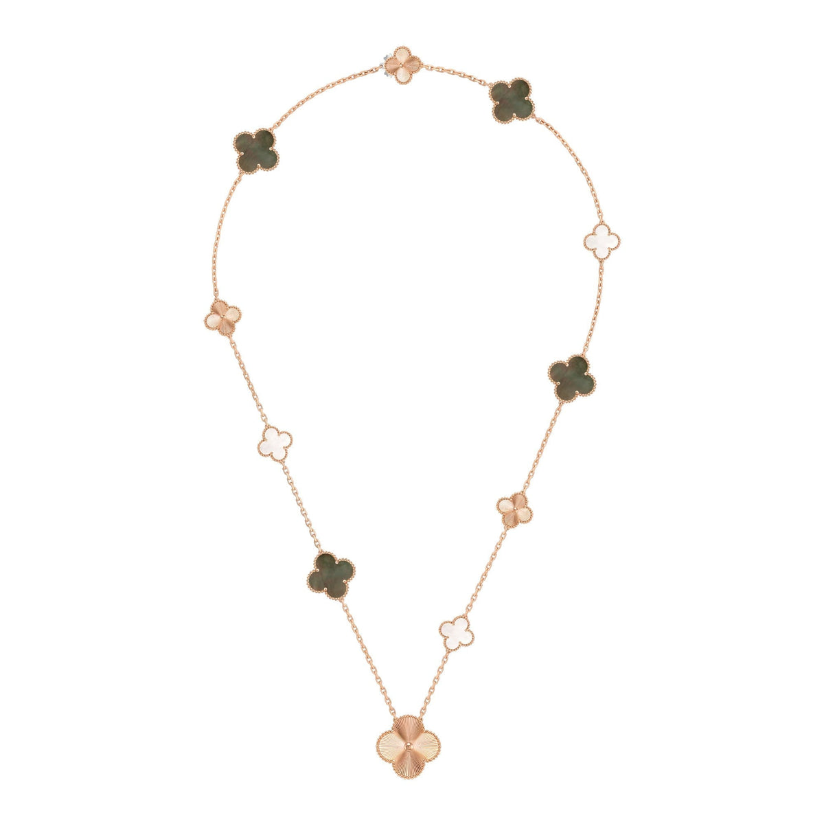 [Lume Jewelry]DETACHABLE CLOVER 15(11+4) FLOWER ROSE GOLD NECKLACE SET